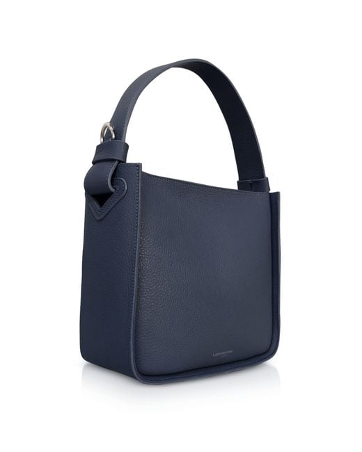 Le Parmentier Blue Duplo Medium Hammered Leather Top Handle Bag