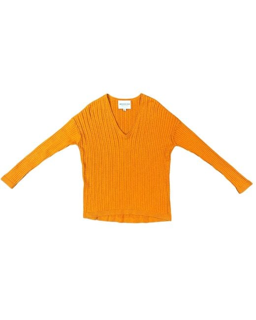 Lindsay Nicholas New York Orange V-Neck Cable Sweater