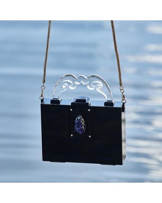 Gissa Bicalho Black Handmade Acrylic Clutch Aura