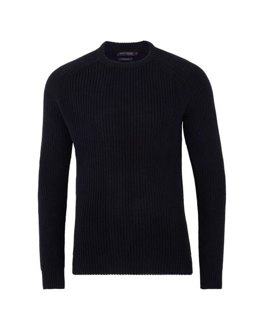Paul James Knitwear Blue Heavyweight Cotton Clark Fisherman Rib Knit Jumper for men