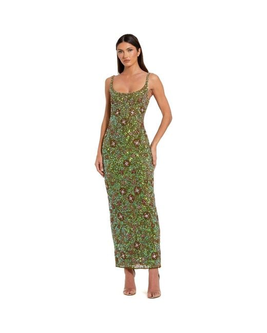 Mac Duggal Green Sleeveless Embellished Floral Maxi Dress