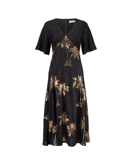 Traffic People Black Palms Of Sequin Blythe Midi Dress