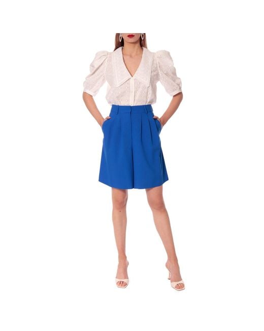 AGGI by HALEWSKI White Manola Cream Puffed Sleeves Embroidered Shirt