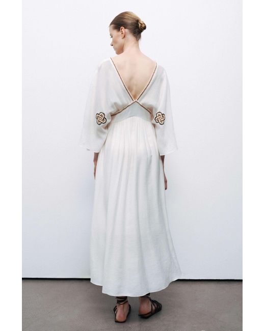 Nocturne White Ecru Maxi Dress With Embroidery Details