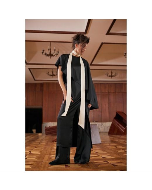 Julia Allert Black Structured Satin Cape Dress With Contrast Scarf