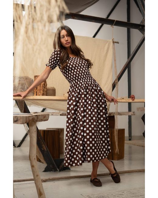 Amy Lynn Purple Matilda Pure Cotton Polka Dot Midi Dress