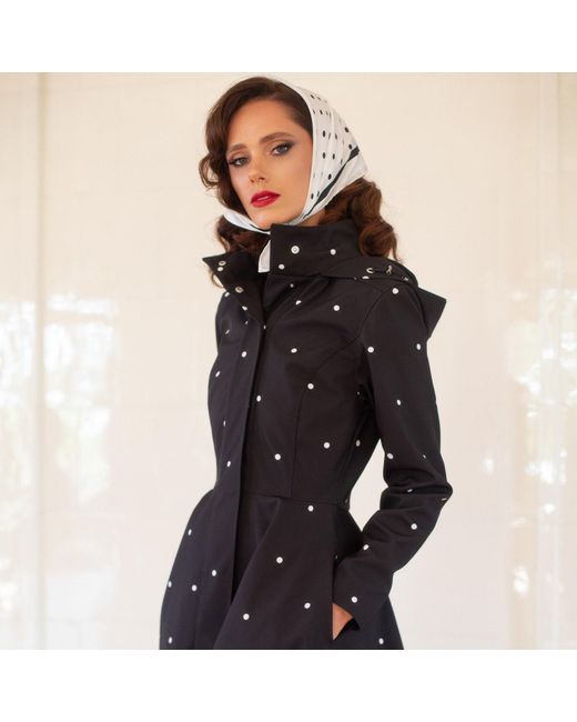 RainSisters Black Fitted & Flared Coat With Detachable Hood: Timeless Polka Dots
