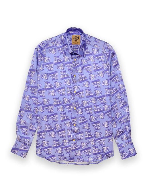 Gresham Blake Purple Scratchin' Cats Silk Shirt for men