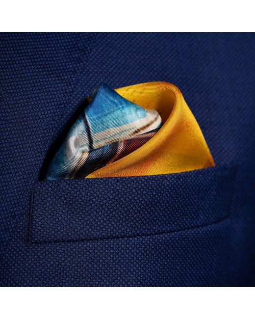 Otway & Orford Blue 'Muscle Car' Silk Pocket Square for men