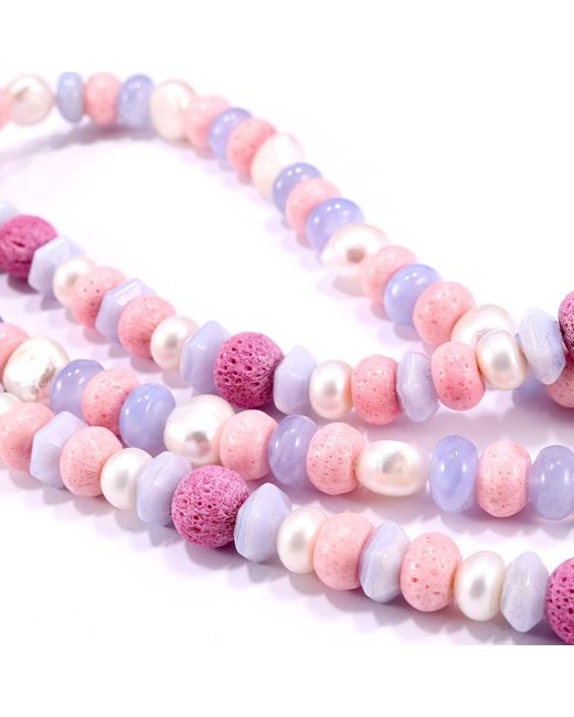 Mineralgems•Studio Pink Candy Necklace With Coral, Chalcedony, And Pearls