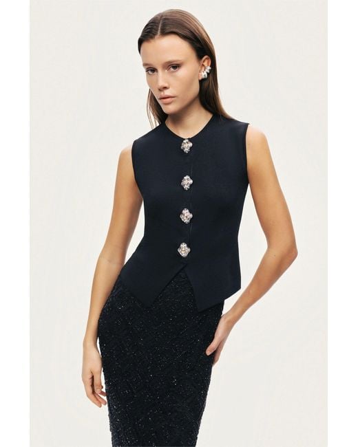 Nocturne Black Embellished Sleeveless Knit Top
