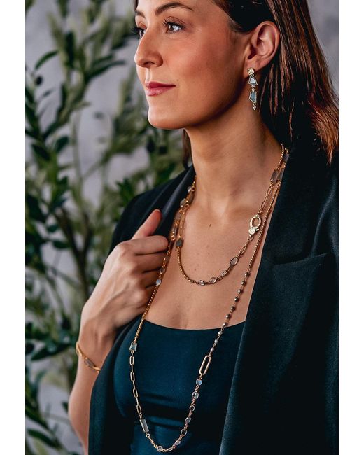 Loni Paul Jewelry Metallic Moonstone, Aquamarine & Pearl Short Necklace