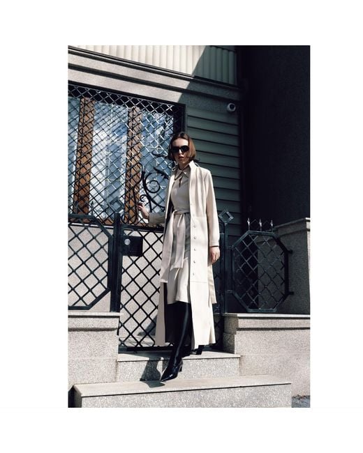 Julia Allert Natural Neutrals Long Button-Up Eco-Leather Trench Ecru