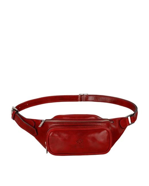 Time Resistance Red Leather Sling Bag Belly Bag