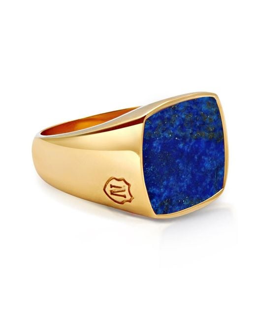 Nialaya Blue Signet Ring With Lapis for men