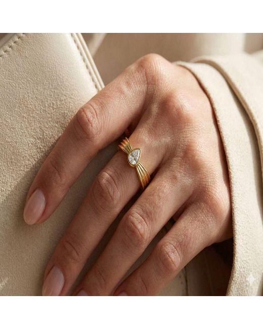 Artisan Metallic 14K Bezel Pear Diamond Ribbed Ring