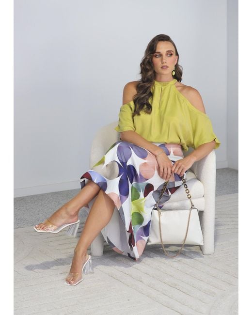 Why Mary Blue Linen Viscose Midi A-Line Printed Skirt