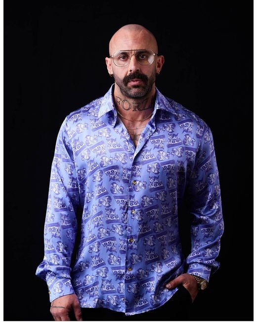 Gresham Blake Purple Scratchin' Cats Silk Shirt for men