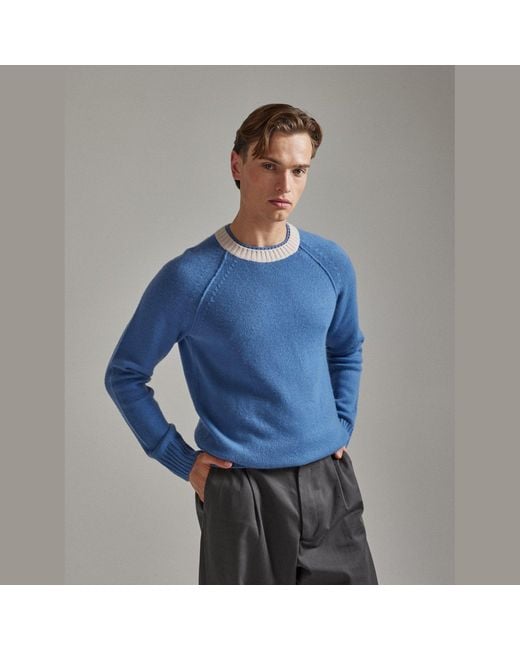 Salts Cashmere Blue Double Neck Trim Crew Neck Sweater