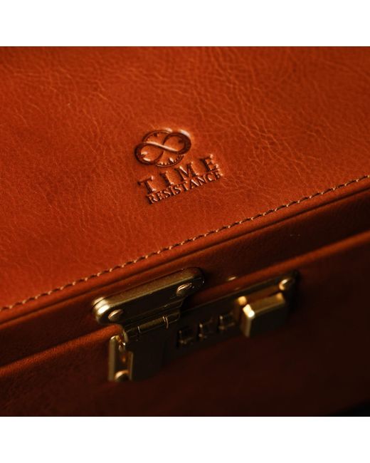 Time Resistance Brown Cognac Leather Jewelry Box For