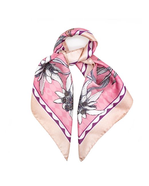Lamberty Munich Pink Neutrals Edelweiss Alpenglow Midi Silk Scarf Rose