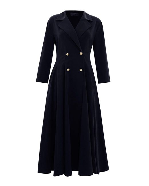 Exquise Black Regular Jacket Collar Pocketed Estelle Dress