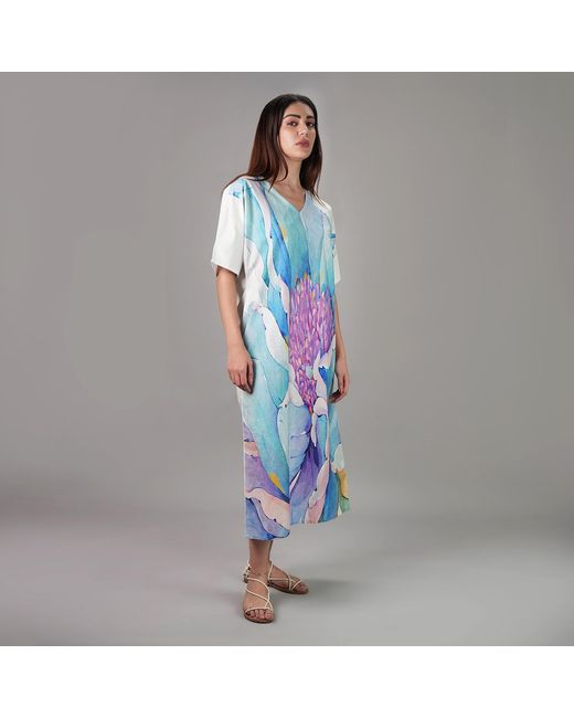 DHARA SHETH DUBAI Blue Fleur Watercolour Floral Long Dress