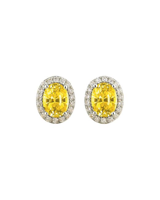Juvetti Yellow Mina Oval Sapphire & Diamond Halo Earrings