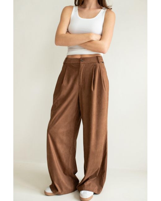 Vænn Brown Enderby Faux Suede Wide Leg Pant Cocoa