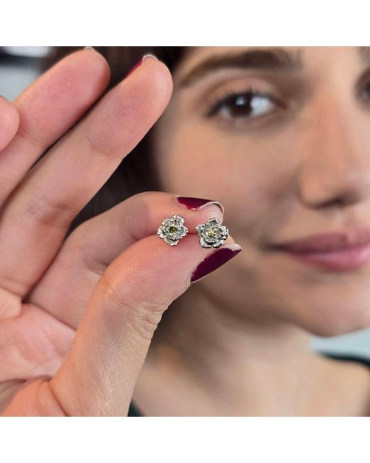 Harfi Metallic Peridot August Birthstone Poppy Birthflower Sterling Stud Earrings