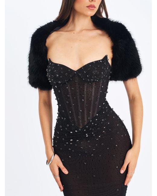 Miss Circle New York Black Kori Faux Fur Micro Bolero