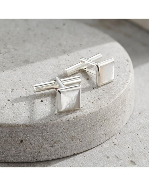 Posh Totty Designs Metallic Square Mother-Of-Pearl And Cufflinks for men