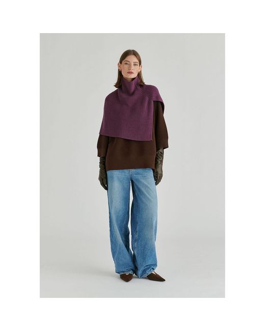 Paisie Brown Mock Neck Cropped Sleeve Ribbed Jumper