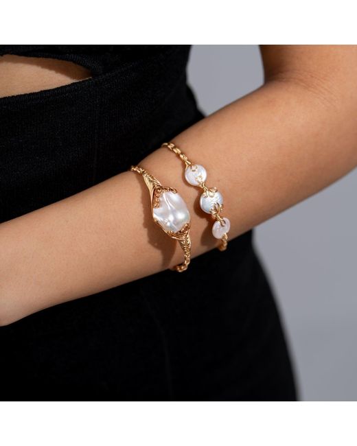 Ebru Jewelry Metallic Handcrafted Baroque Pearl Goddess Bracelet