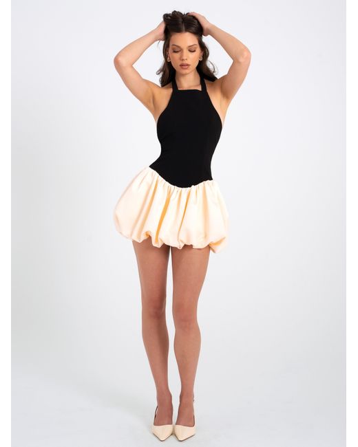 Miss Circle New York Black Yaira Backless Drop Waist Mini Bubble Dress