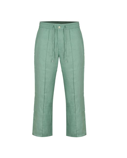 DAVID WEJ Green Hugo Linen Drawstring Trouser for men