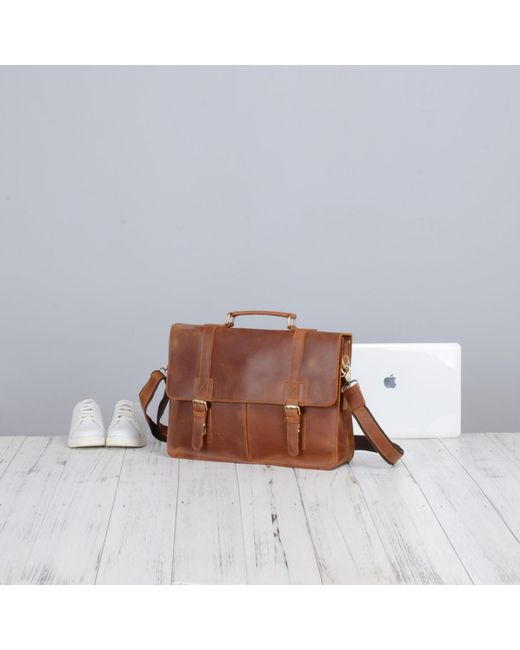 Touri Brown Worn Look Genuine Leather Laptop Bag for men