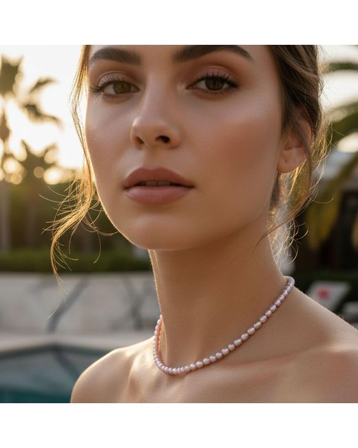 Seven Saints Metallic Blush Freshwater Baroque Pearl Choker, Rhodium