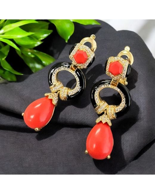 Latelita London Red Clara Bow Coral & Enamel Drop Earrings