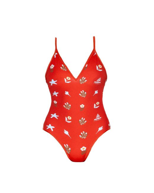 Jessie Zhao New York Red Coral Reversible V-Neck One-Piece Swimsuit