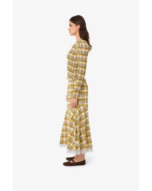 Amy Lynn Metallic Sunnie Plaid Asymetric Lace Trim Skirt