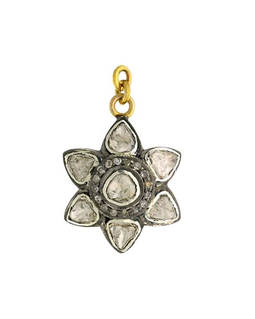 Artisan Metallic 14k Gold & 925 Silver With Uncut Diamond Flower Design Charm Pendant