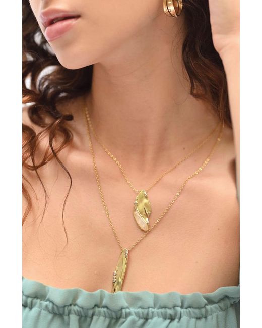 Rare Matters Jewelry Metallic Organic Double Drop Necklace Clear Quartz