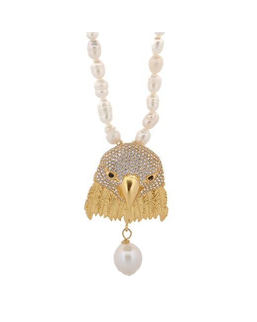 Ebru Jewelry Majestic Eagle Pearl Statement Necklace in Metallic | Lyst