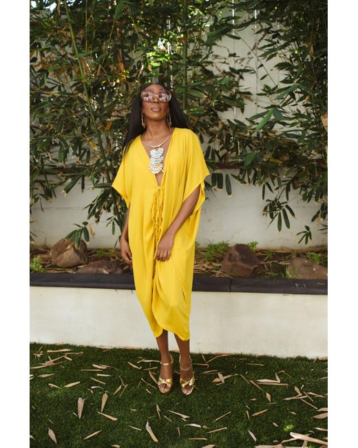 Jennafer Grace Yellow Actius Caftan Kaftan Dress