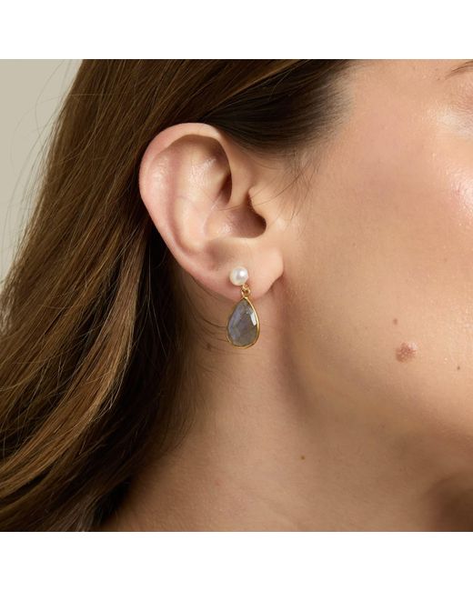 Pearls of the Orient Online Blue Neutrals Clara Cultured Freshwater Pearl & Labradorite Drop Earrings