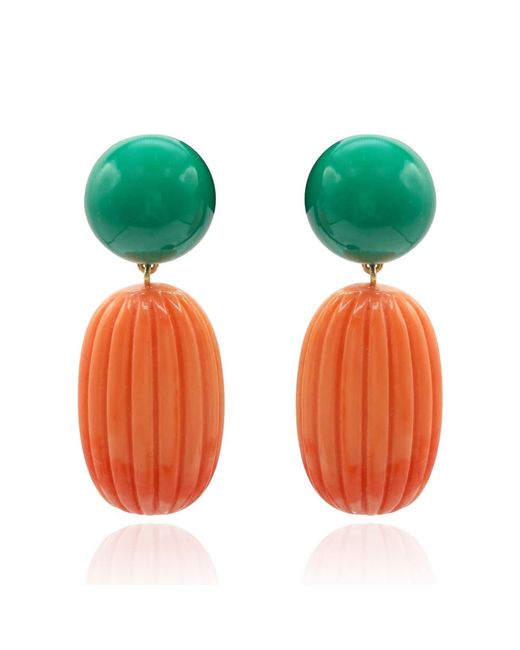 Michael Nash Jewelry Green Arabella Jade And Coral Resin Clip Earrings