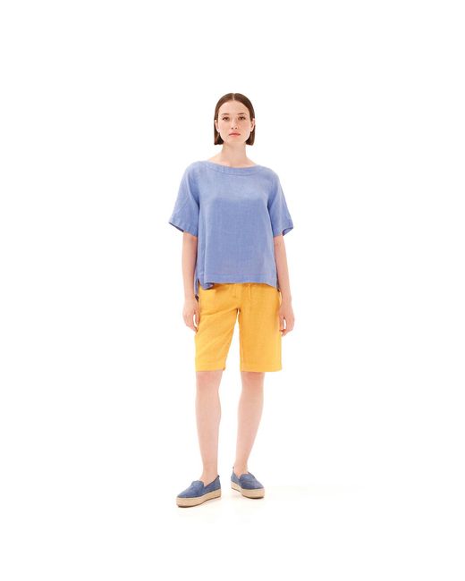 Haris Cotton Blue Solid Linen Shorts With Knot Waist Slant Pocket Marine