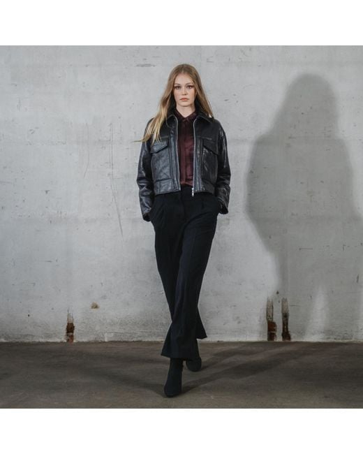 Freaky Nation Black Cropped Leather Jacket Fleece Bonding