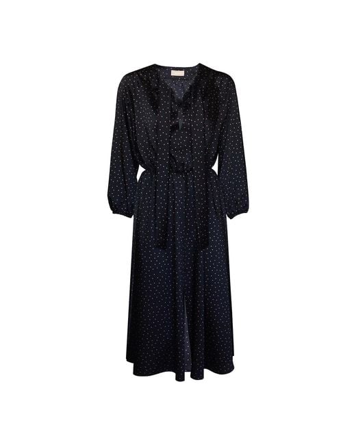 2KStyle Black Acton Pussybow Polkadot Satin Effect Midi Dress